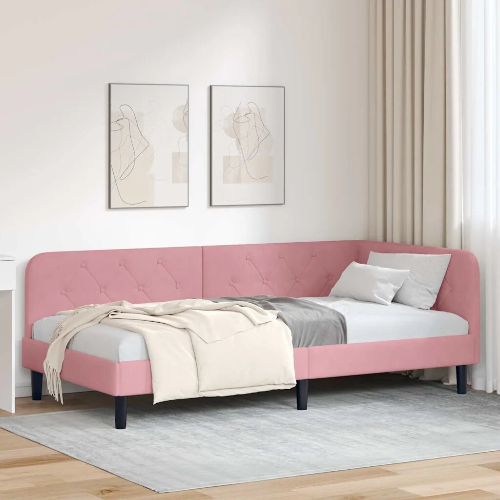 vidaXL Ъглова рамка за легло Розово 90 x 190 cm Кадифе