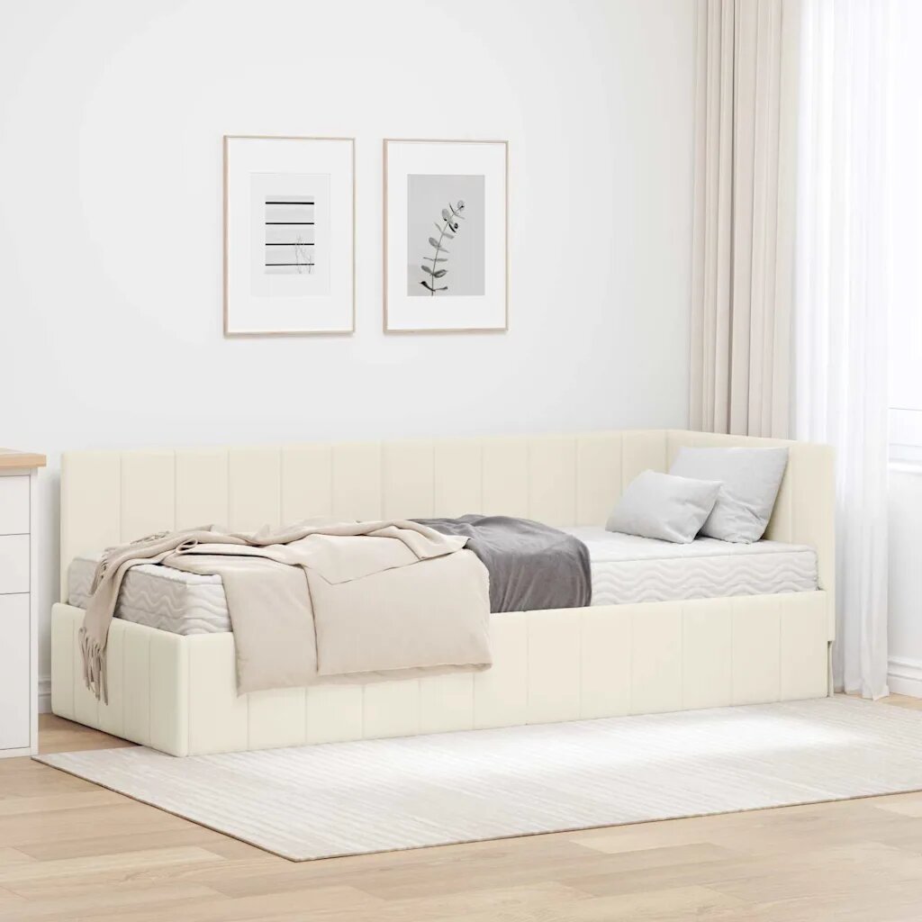 vidaXL Ъглова рамка за легло с матрак 2 бр. Крем 80 x 200 cm Кадифе