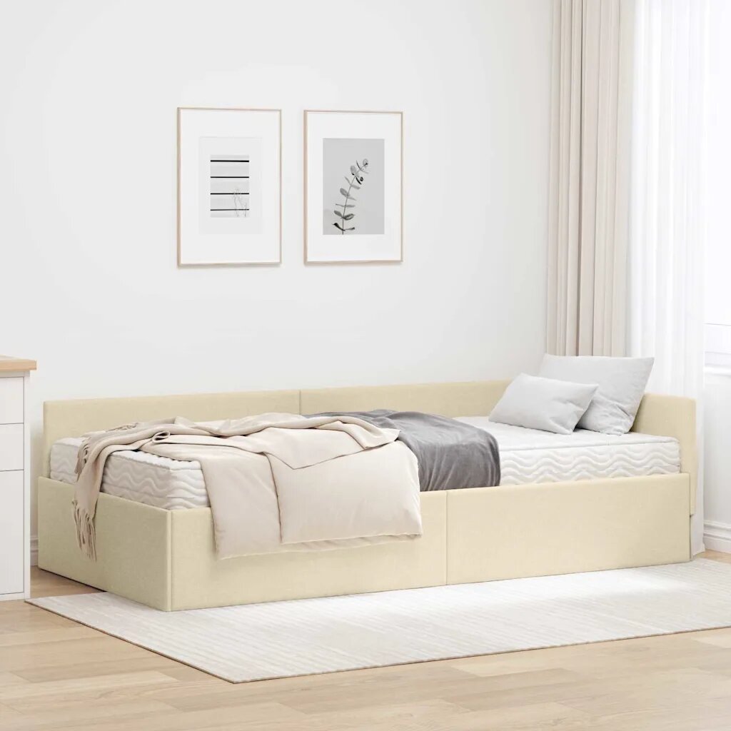 vidaXL Ъглова рамка за легло с матрак 2 бр. Крем 80 x 200 cm текстил