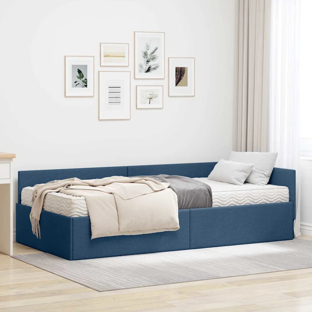vidaXL Ъглова рамка за легло с матрак 2 бр. Синьо 100 x 200 cm текстил