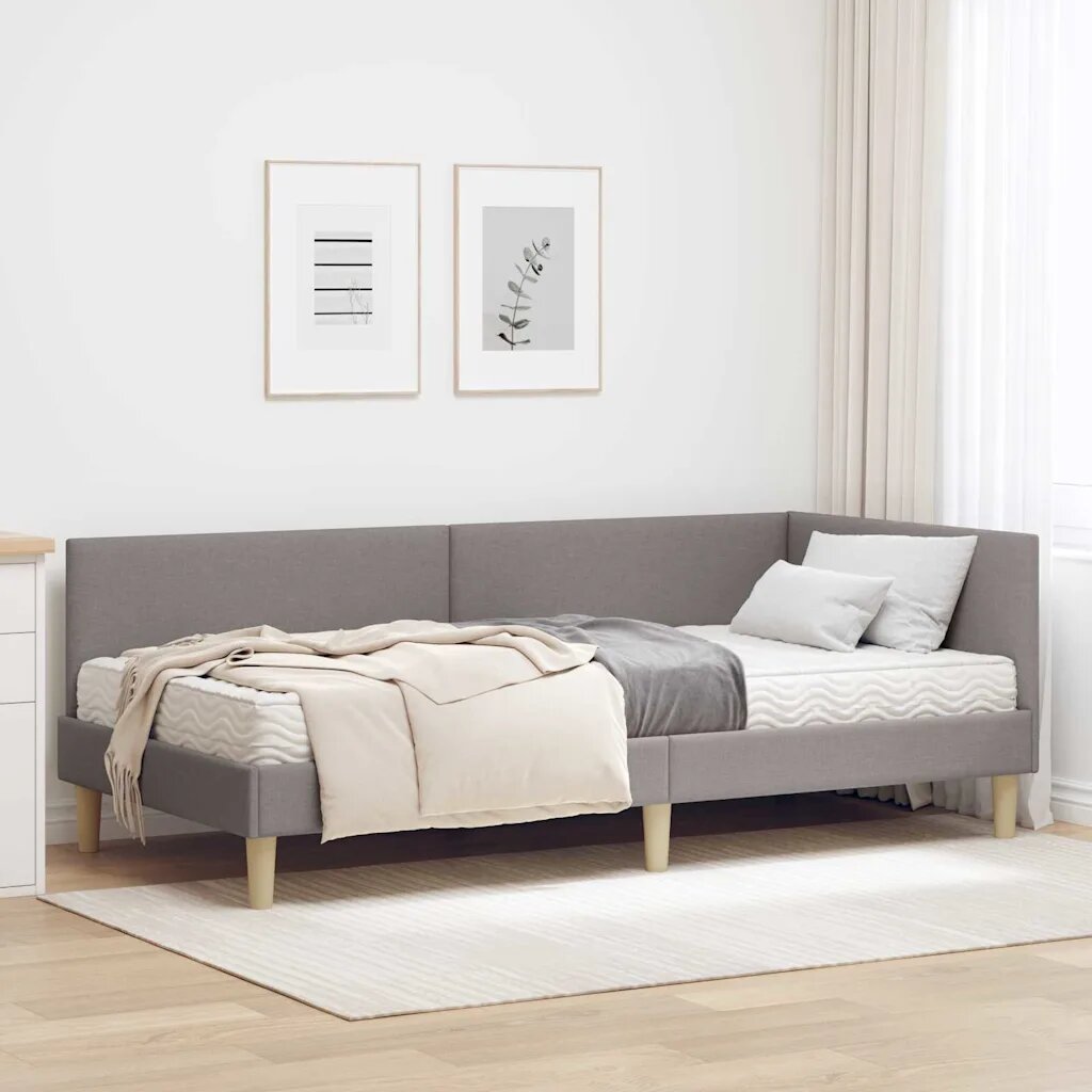 vidaXL Ъглова рамка за легло с матрак 2 бр. Таупе 90 x 190 cm текстил