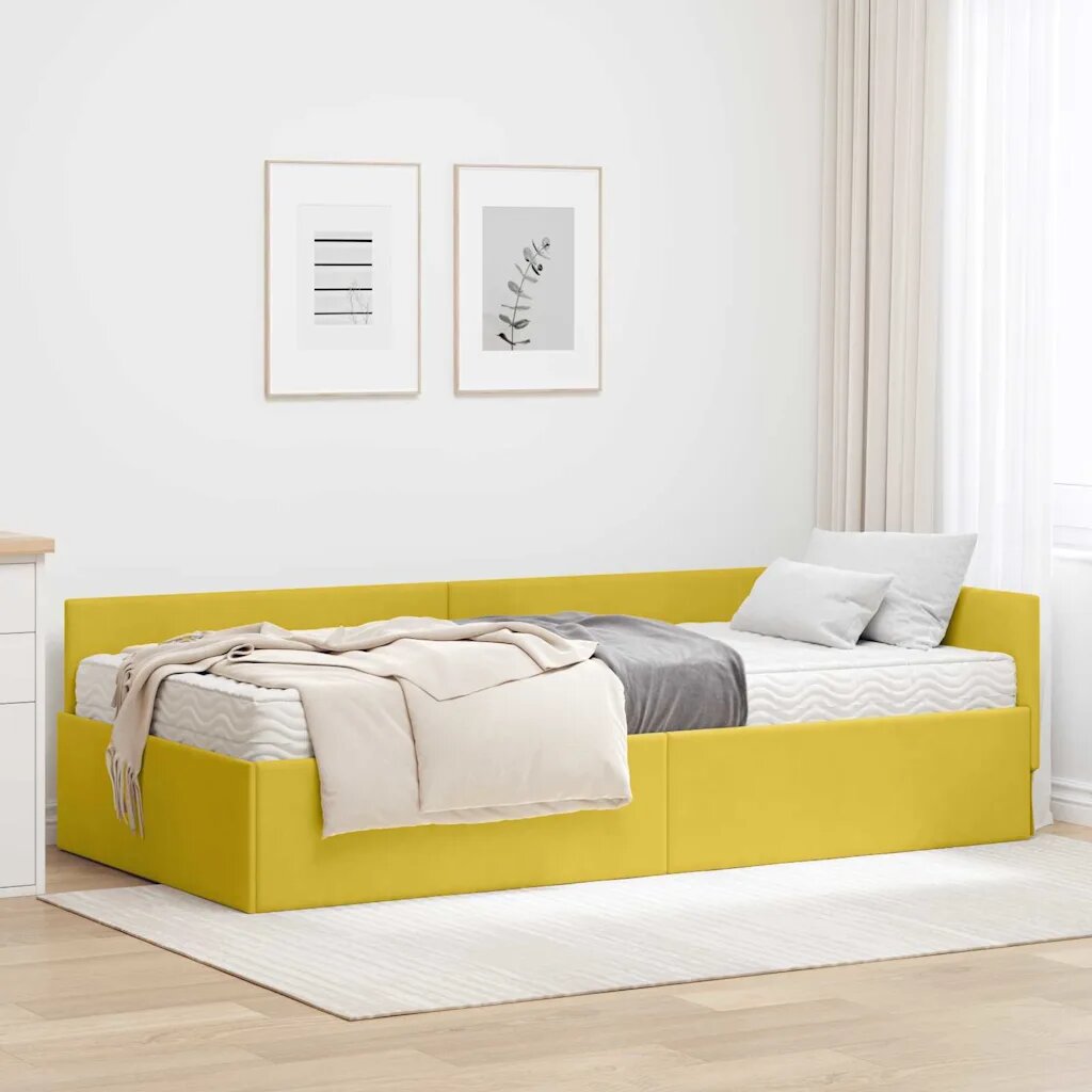 vidaXL Ъглова рамка за легло с матрак 2 бр. Жълто 90 x 190 cm Кадифе