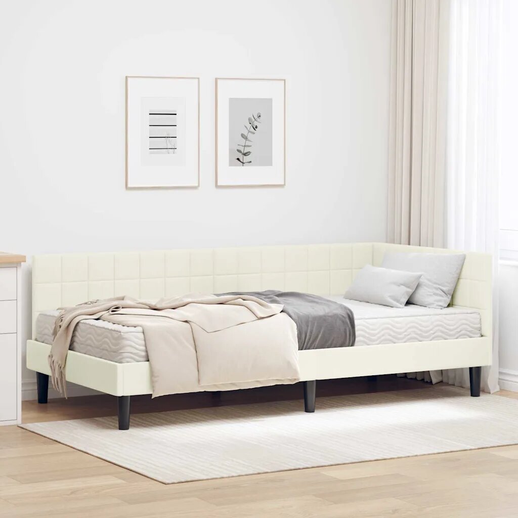 vidaXL Ъглова рамка за легло с матрак Крем 90 x 190 cm Кадифе