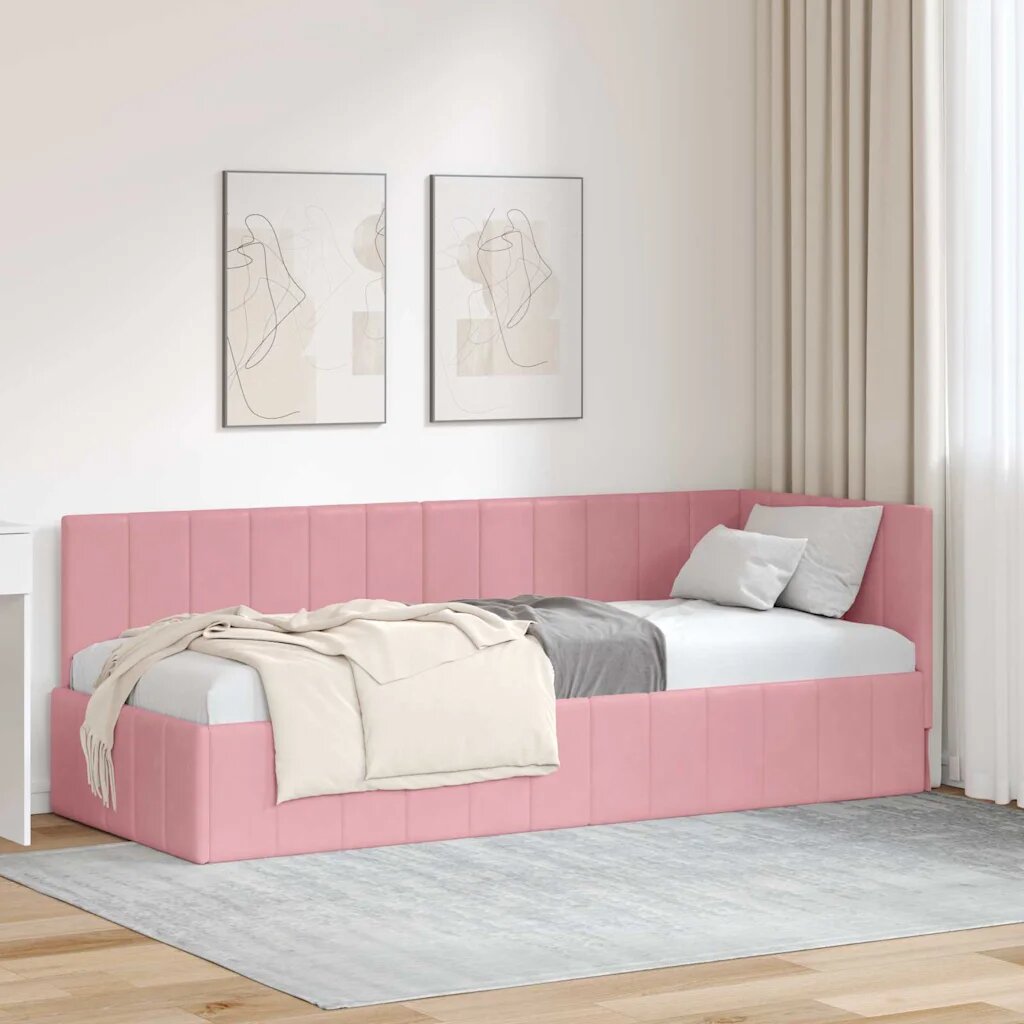 vidaXL Ъглова рамка за легло с таблото Розово 80 см x 200 см Кадифе