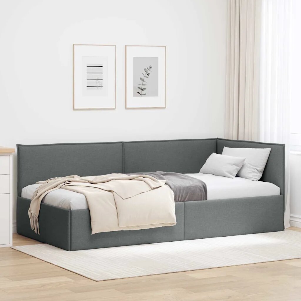vidaXL Ъглова рамка за легло с таблото Тъмен сив 80 x 200 cm текстил
