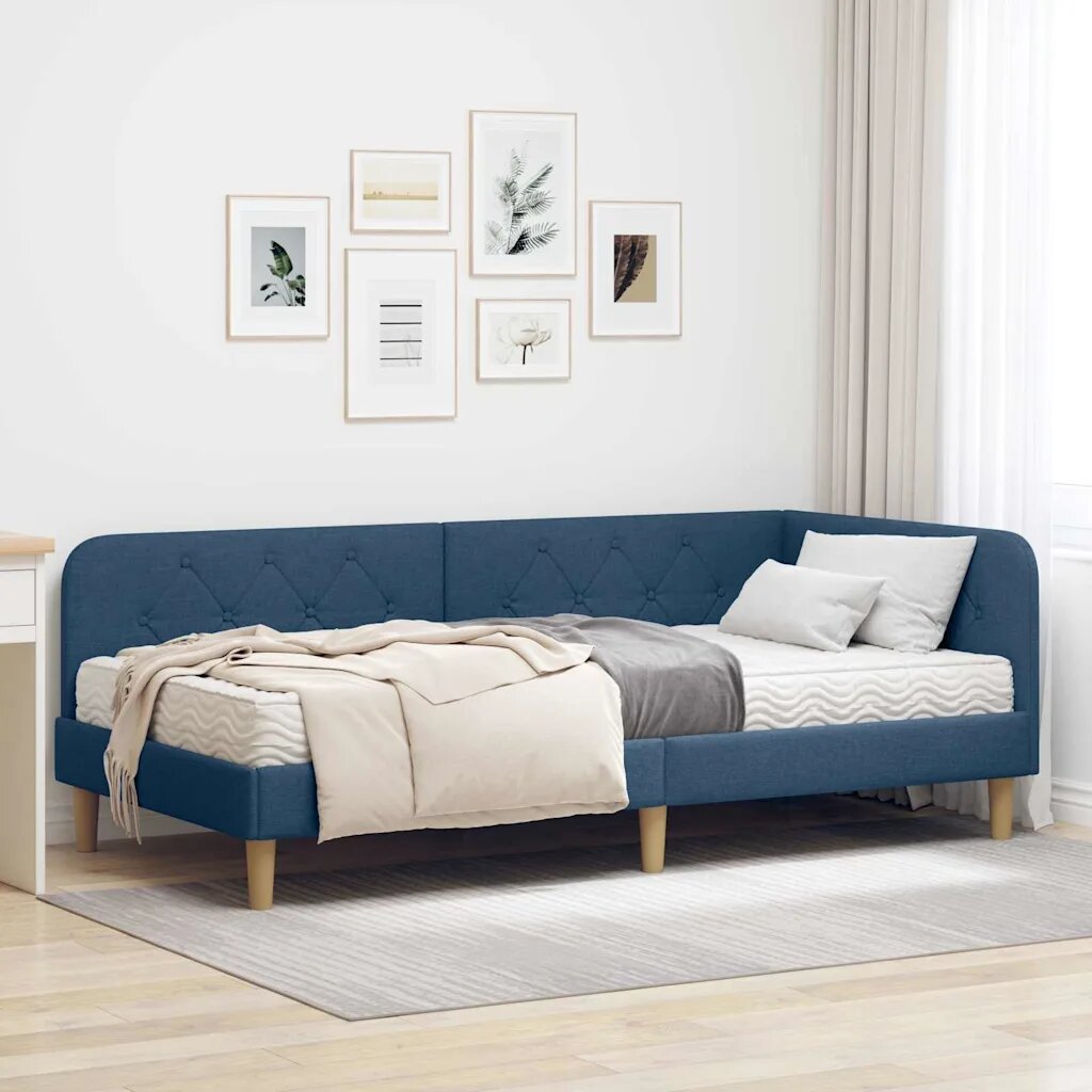 vidaXL Ъглова рамка за легло Синьо 100 x 200 cm текстил