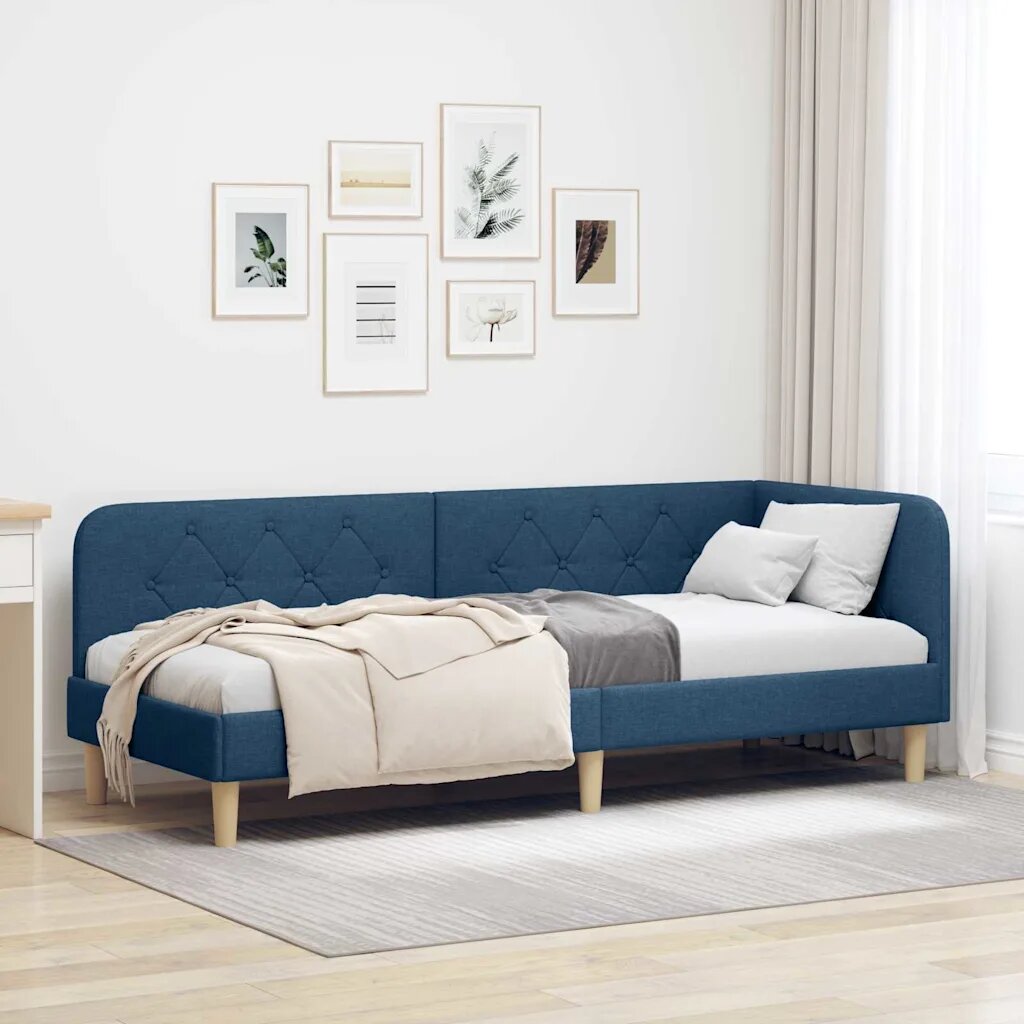 vidaXL Ъглова рамка за легло Синьо 80 x 200 cm текстил