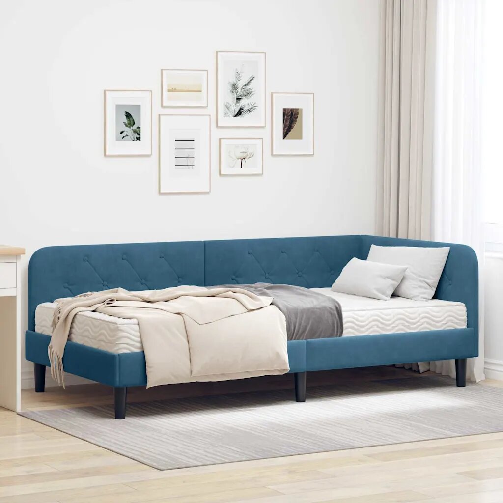 vidaXL Ъглова рамка за легло Синьо 90 x 200 cm Кадифе