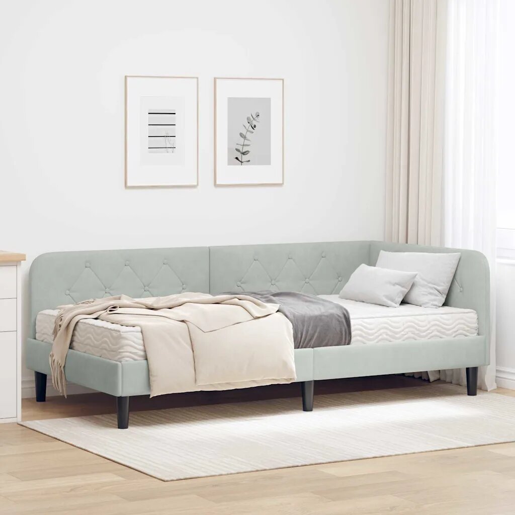 vidaXL Ъглова рамка за легло Светлосиво 90 x 190 cm Кадифе