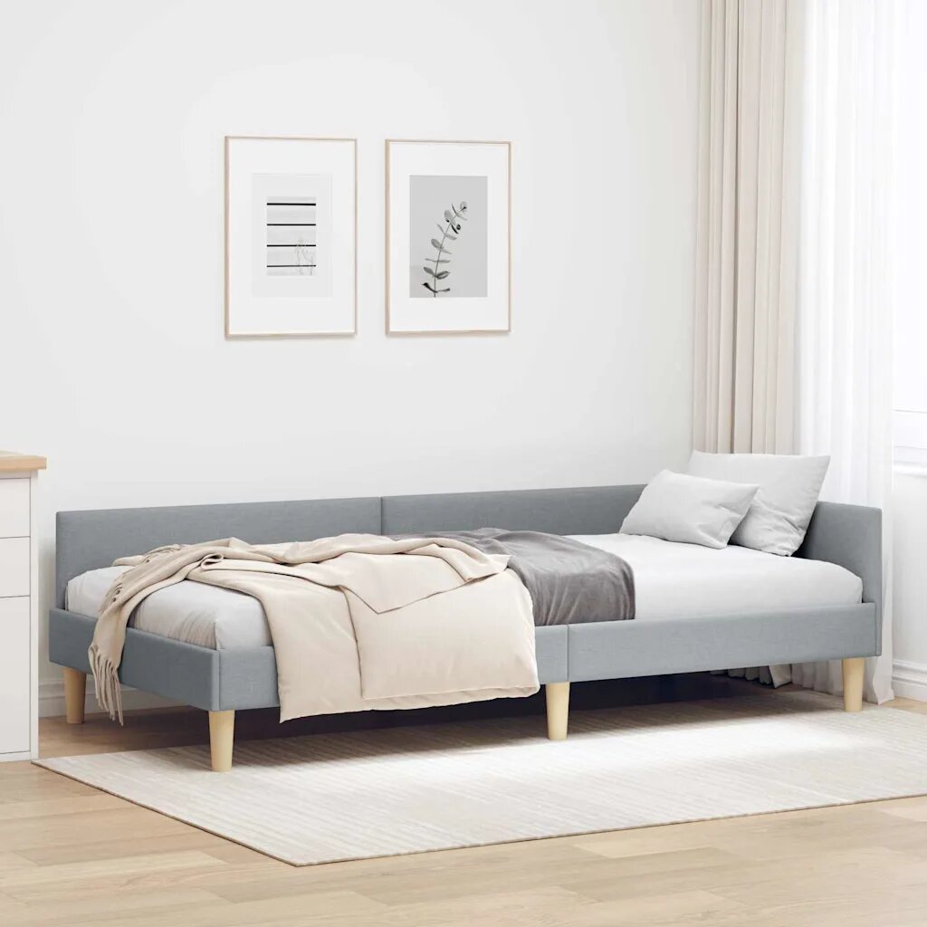 vidaXL Ъглова рамка за легло Светлосиво 90 x 190 cm текстил