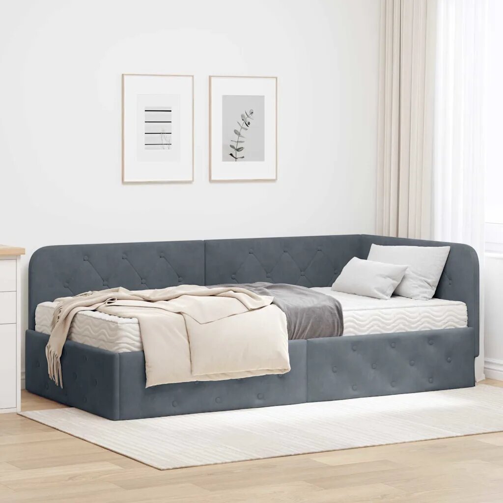 vidaXL Ъглова рамка за легло Тъмен сив 100 x 200 cm Кадифе