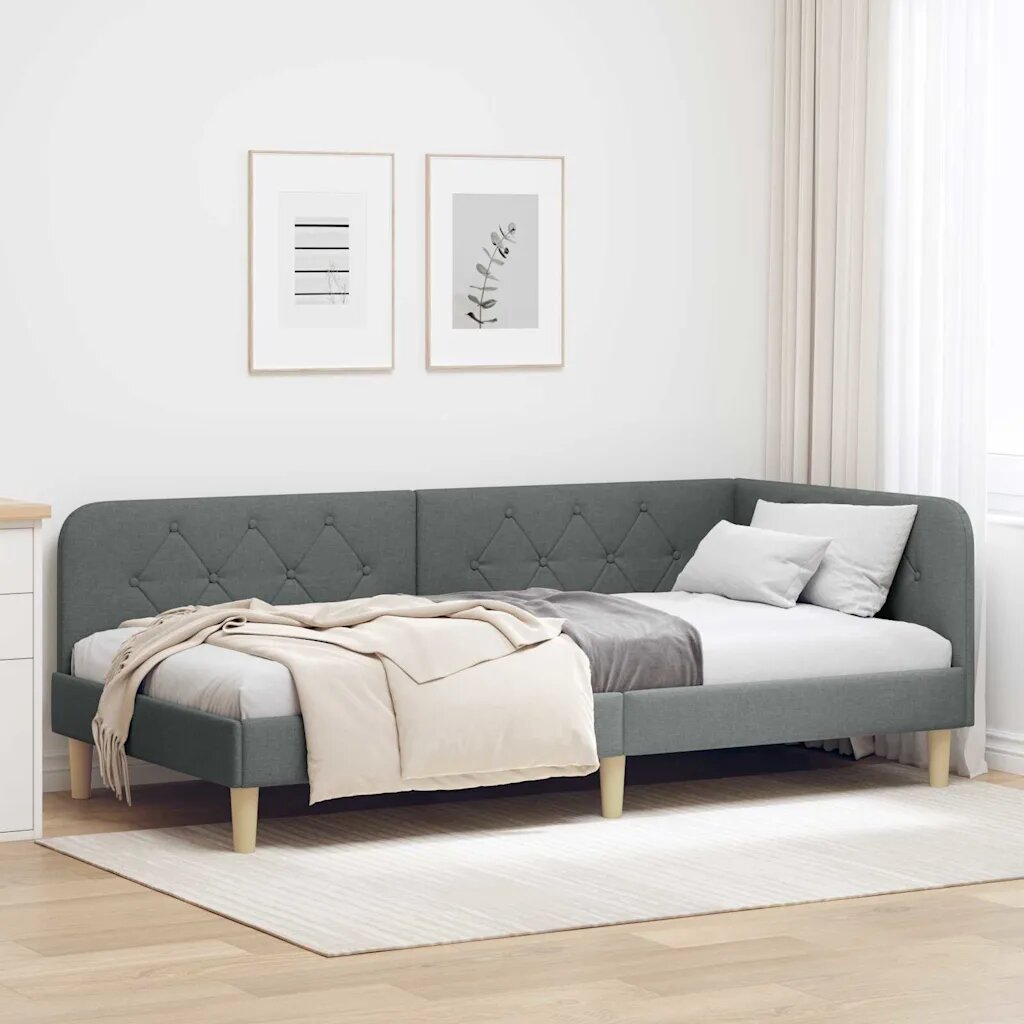 vidaXL Ъглова рамка за легло Тъмен сив 100 x 200 cm текстил