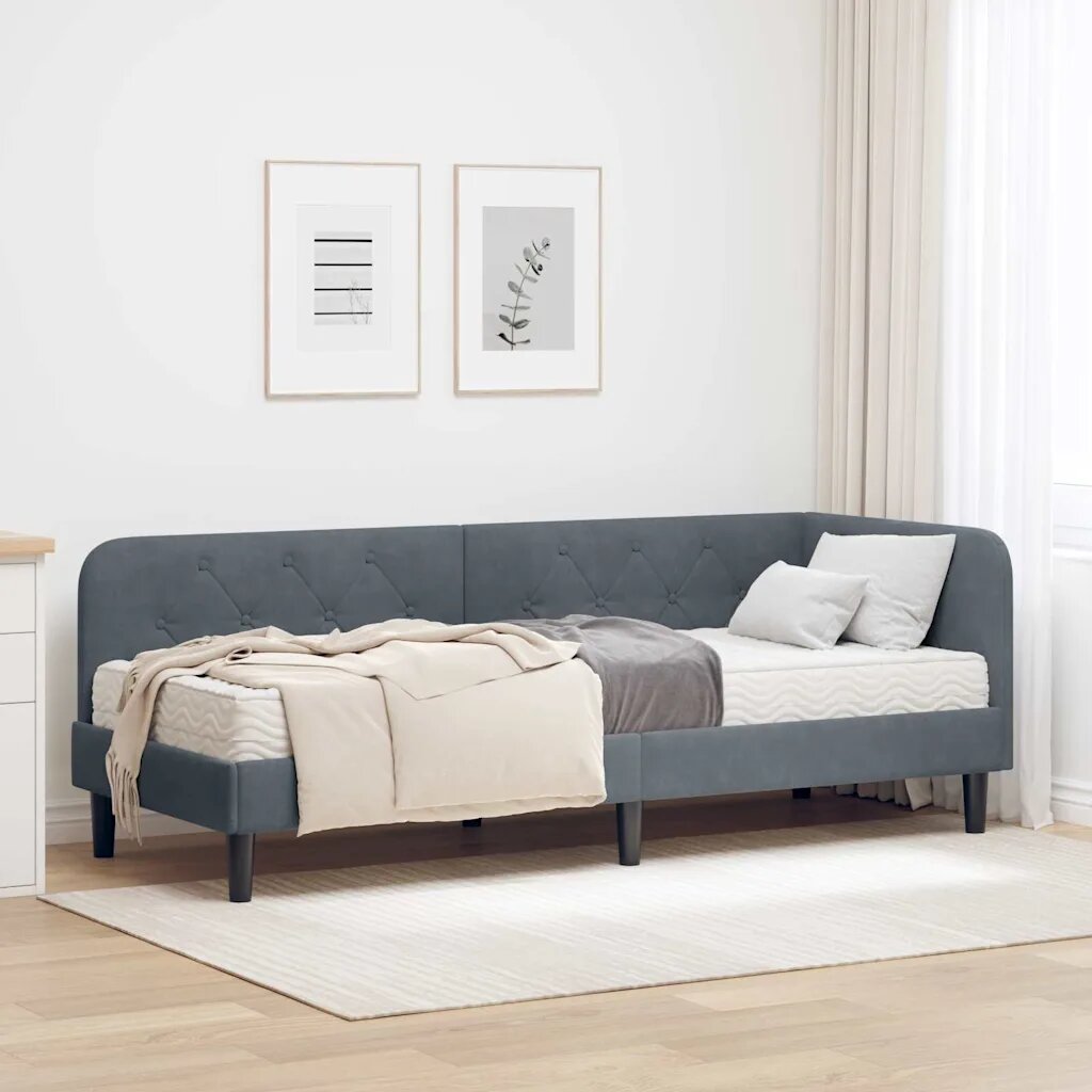 vidaXL Ъглова рамка за легло Тъмен сив 80 x 200 cm Кадифе
