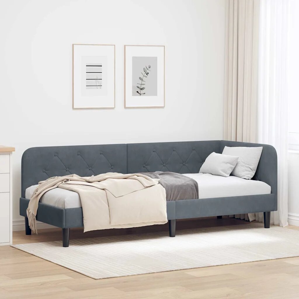 vidaXL Ъглова рамка за легло Тъмен сив 80 x 200 cm Кадифе