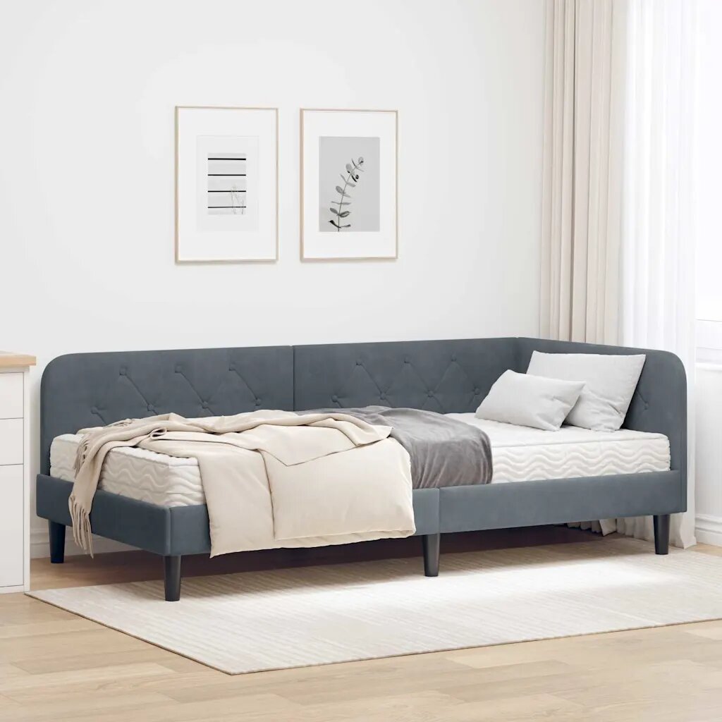 vidaXL Ъглова рамка за легло Тъмен сив 90 x 190 cm Кадифе