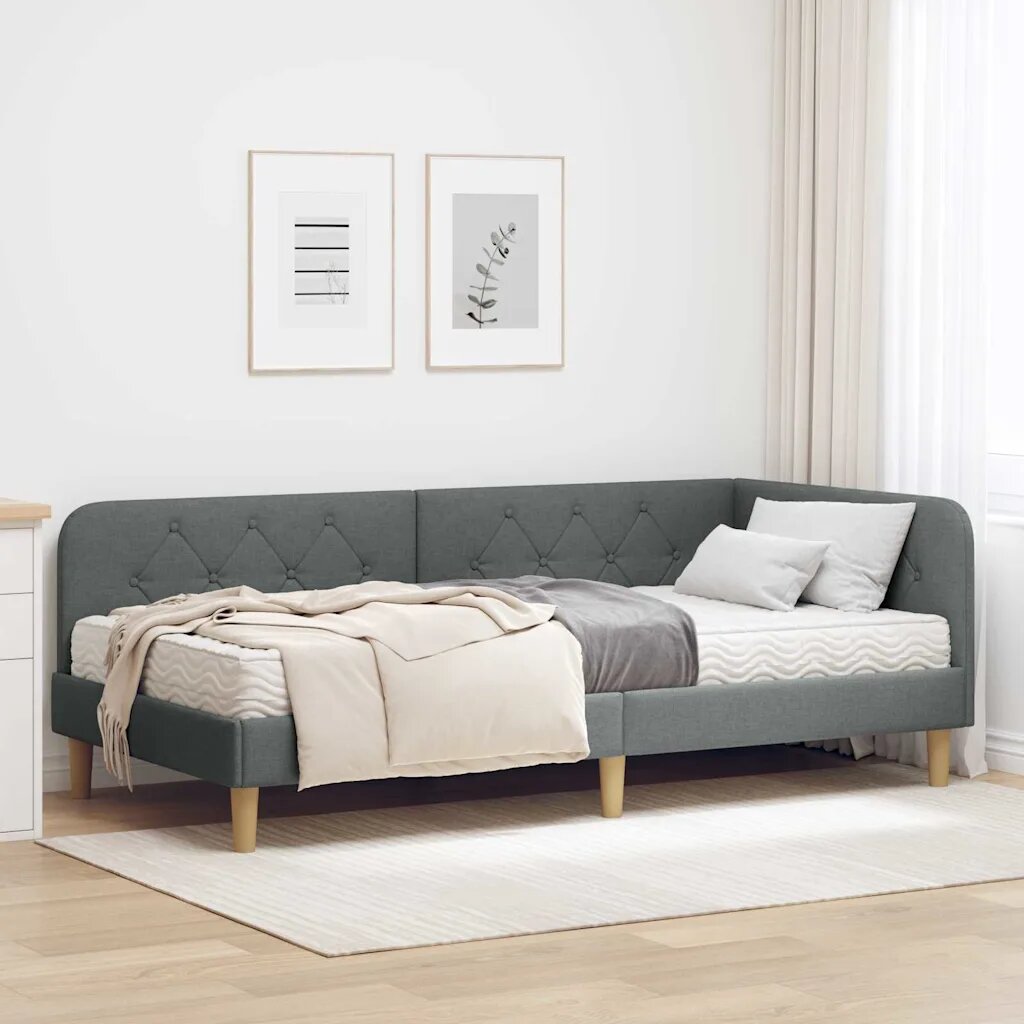 vidaXL Ъглова рамка за легло Тъмен сив 90 x 190 cm текстил