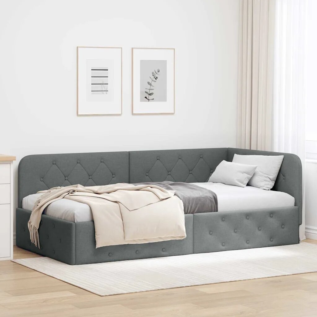 vidaXL Ъглова рамка за легло Тъмен сив 90 x 200 cm текстил