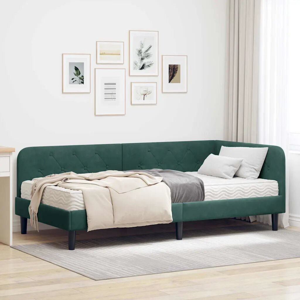 vidaXL Ъглова рамка за легло Тъмен зелен 100 x 200 cm Кадифе