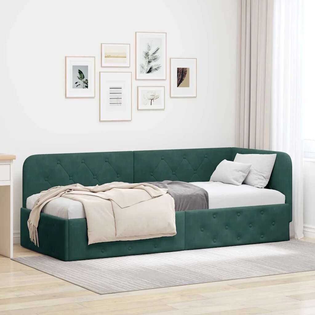 vidaXL Ъглова рамка за легло Тъмен зелен 80 x 200 cm Кадифе