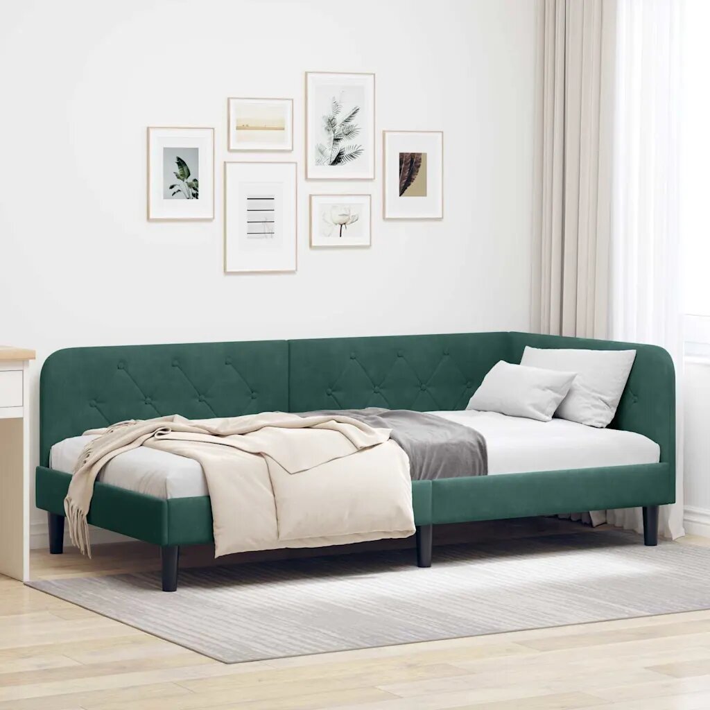 vidaXL Ъглова рамка за легло Тъмен зелен 90 x 190 cm Кадифе