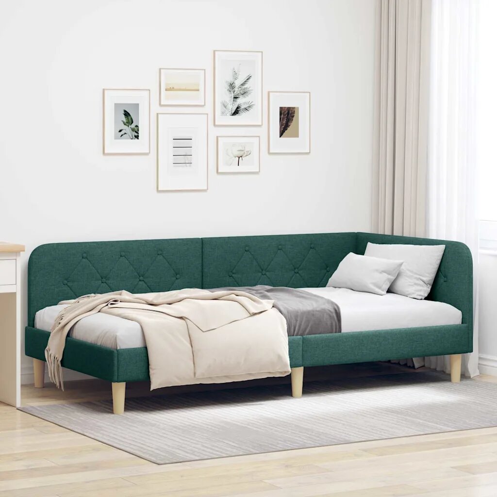 vidaXL Ъглова рамка за легло Тъмен зелен 90 x 190 cm текстил