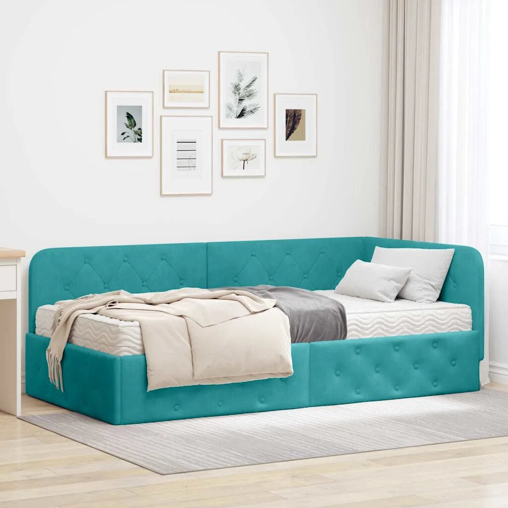 vidaXL Ъглова рамка за легло Тюркоаз 100 x 200 cm Кадифе