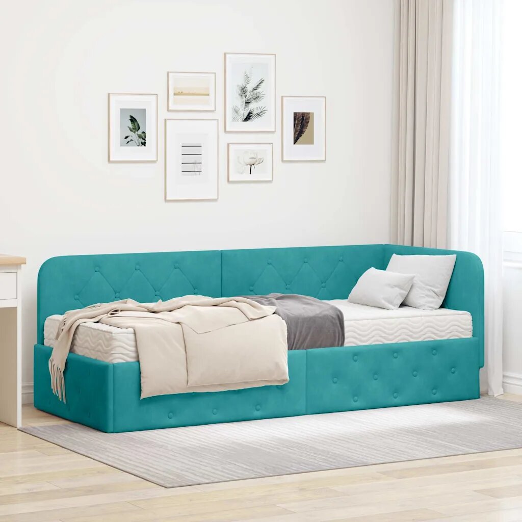 vidaXL Ъглова рамка за легло Тюркоаз 80 x 200 cm Кадифе
