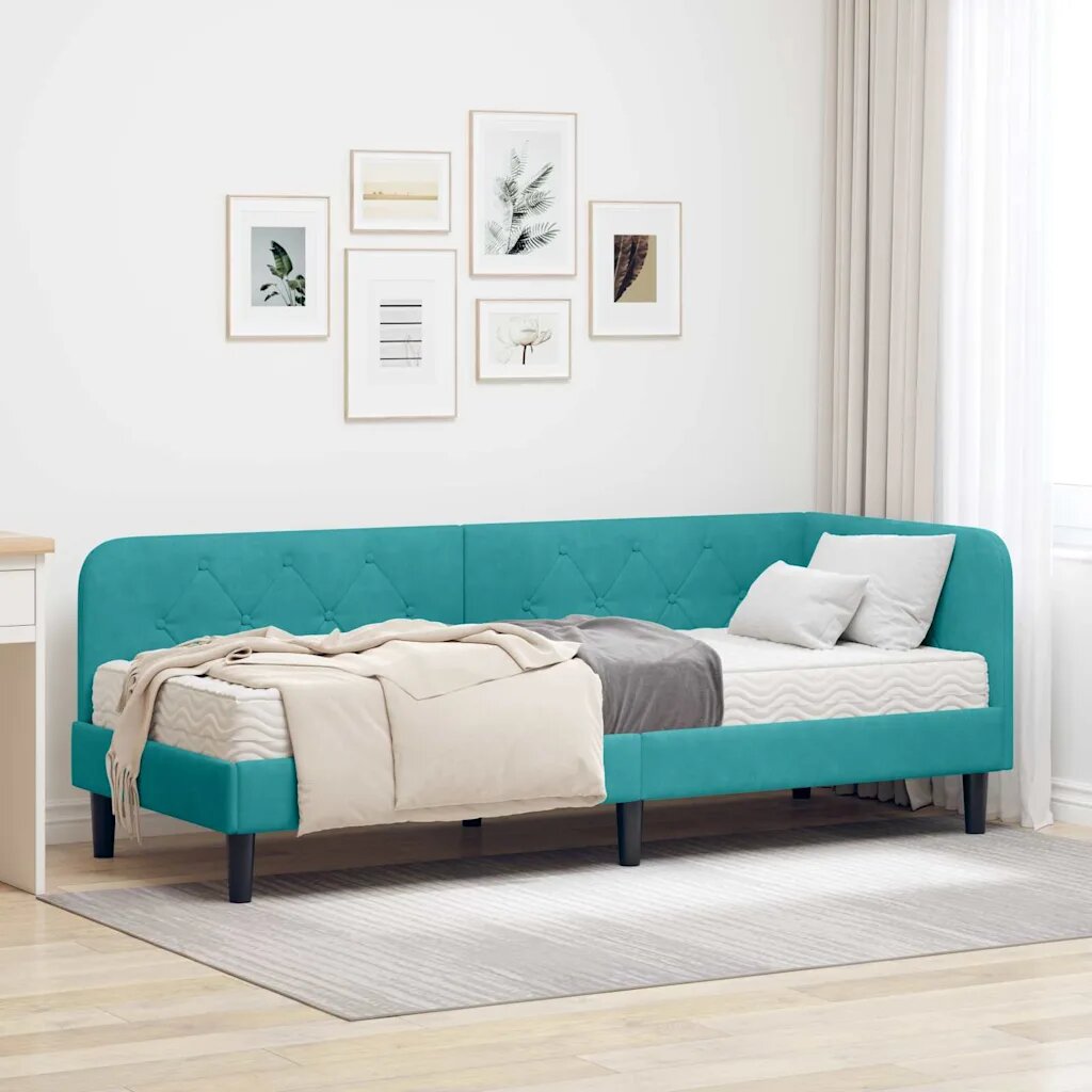 vidaXL Ъглова рамка за легло Тюркоаз 80 x 200 cm Кадифе
