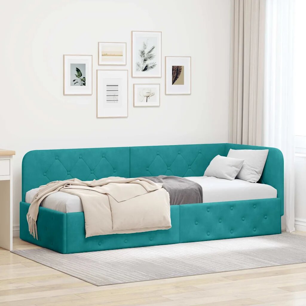 vidaXL Ъглова рамка за легло Тюркоаз 80 x 200 cm Кадифе