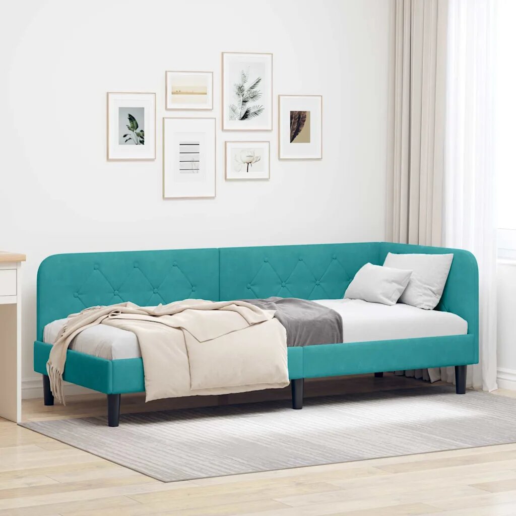 vidaXL Ъглова рамка за легло Тюркоаз 80 x 200 cm Кадифе