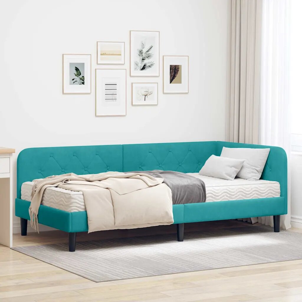 vidaXL Ъглова рамка за легло Тюркоаз 90 x 200 cm Кадифе