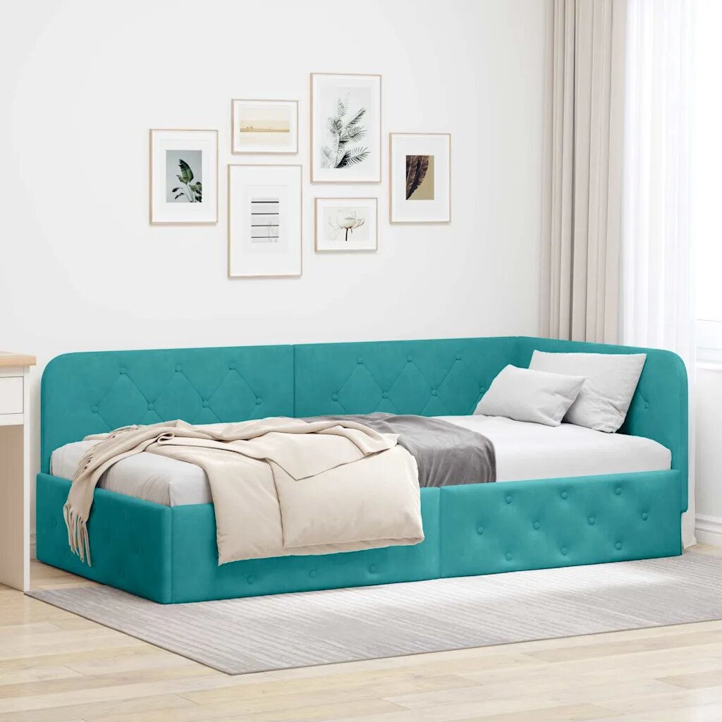 vidaXL Ъглова рамка за легло Тюркоаз 90 x 200 cm Кадифе