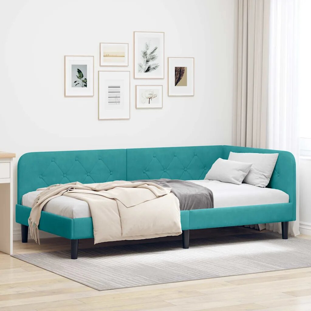 vidaXL Ъглова рамка за легло Тюркоаз 90 x 200 cm Кадифе
