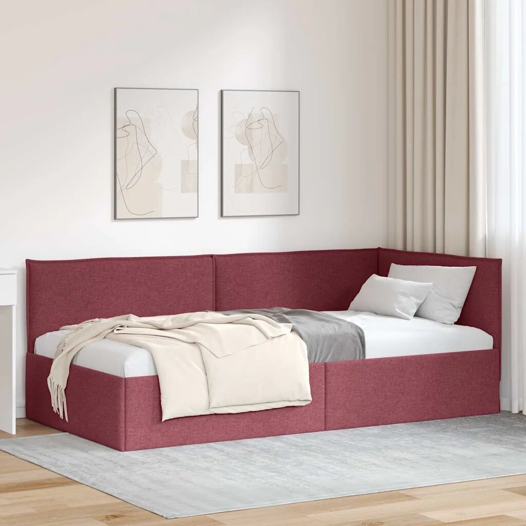 vidaXL Ъглова рамка за легло Виненочервен 90 x 190 cm Текстил