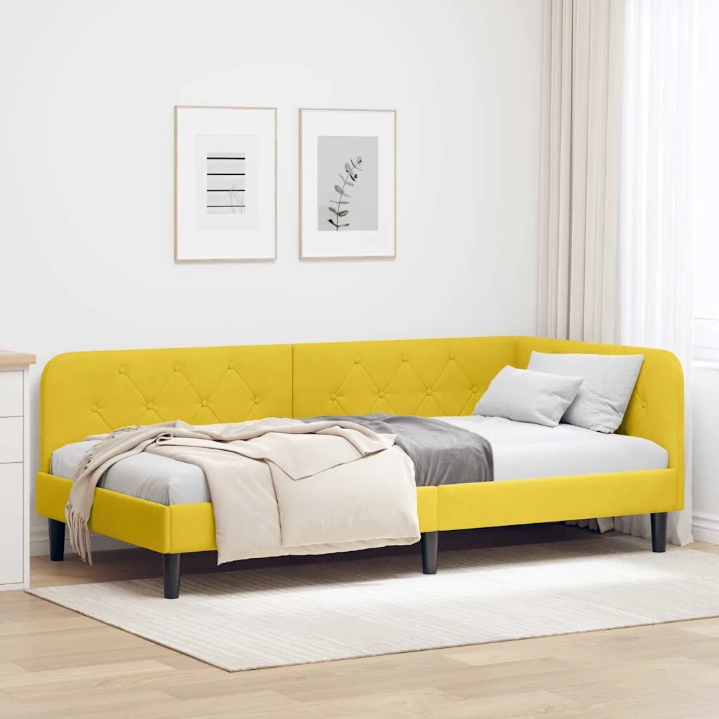 vidaXL Ъглова рамка за легло Жълто 100 x 200 cm Кадифе