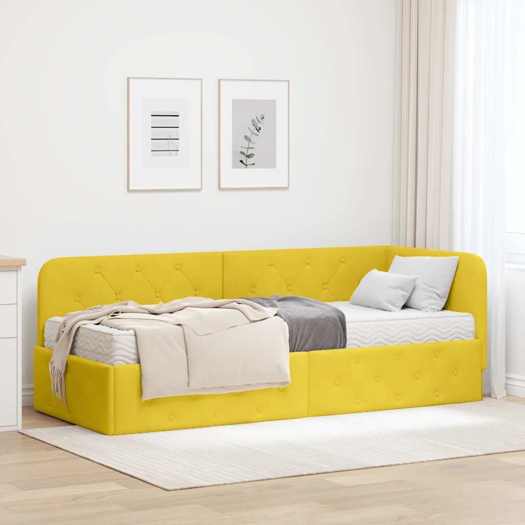 vidaXL Ъглова рамка за легло Жълто 80 x 200 cm Кадифе