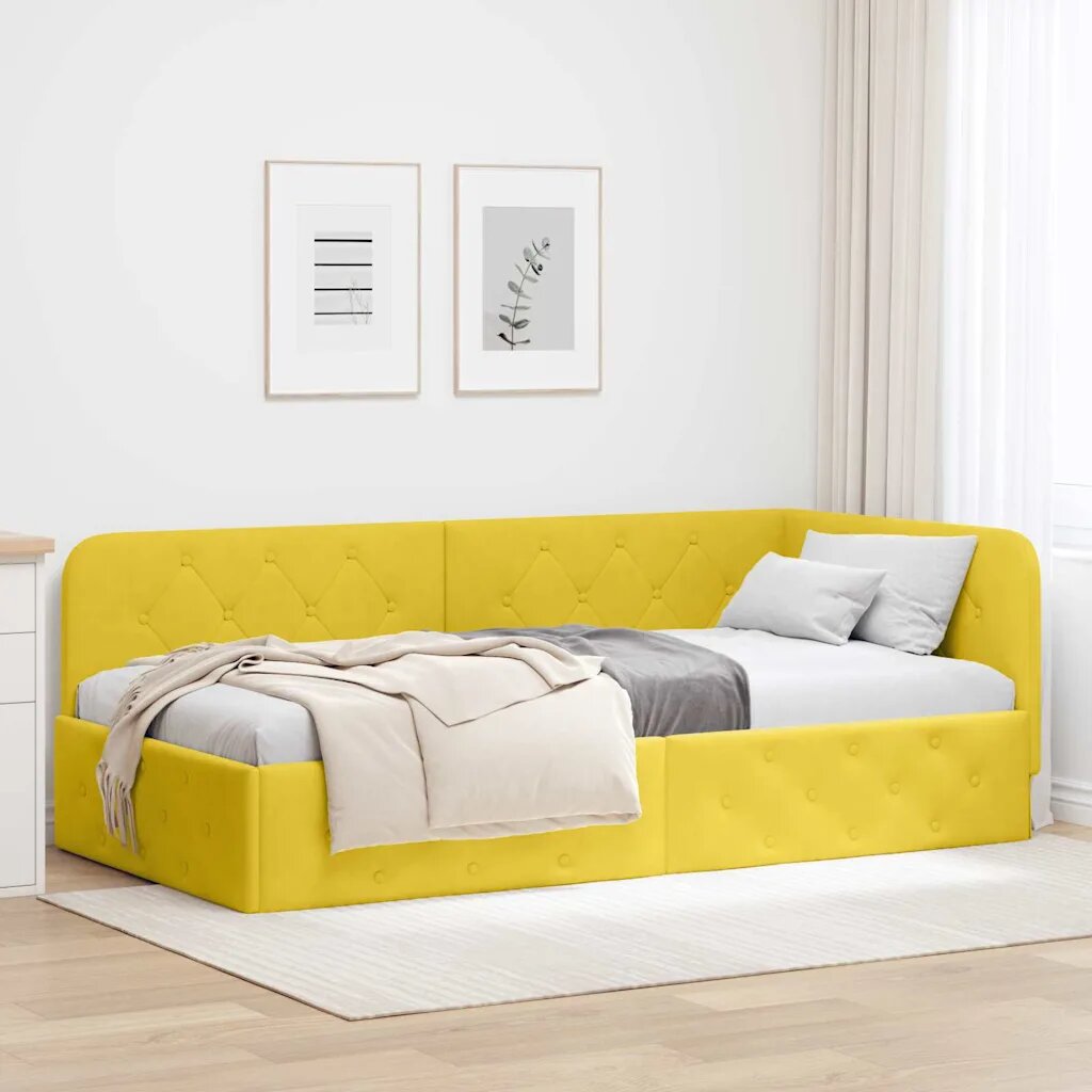 vidaXL Ъглова рамка за легло Жълто 90 x 190 cm Кадифе