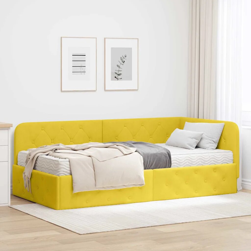 vidaXL Ъглова рамка за легло Жълто 90 x 200 cm Кадифе