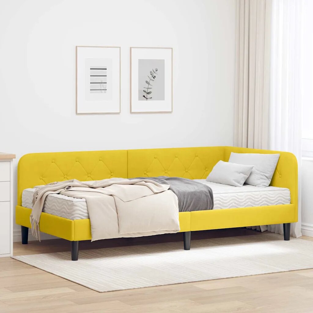 vidaXL Ъглова рамка за легло Жълто 90 x 200 cm Кадифе