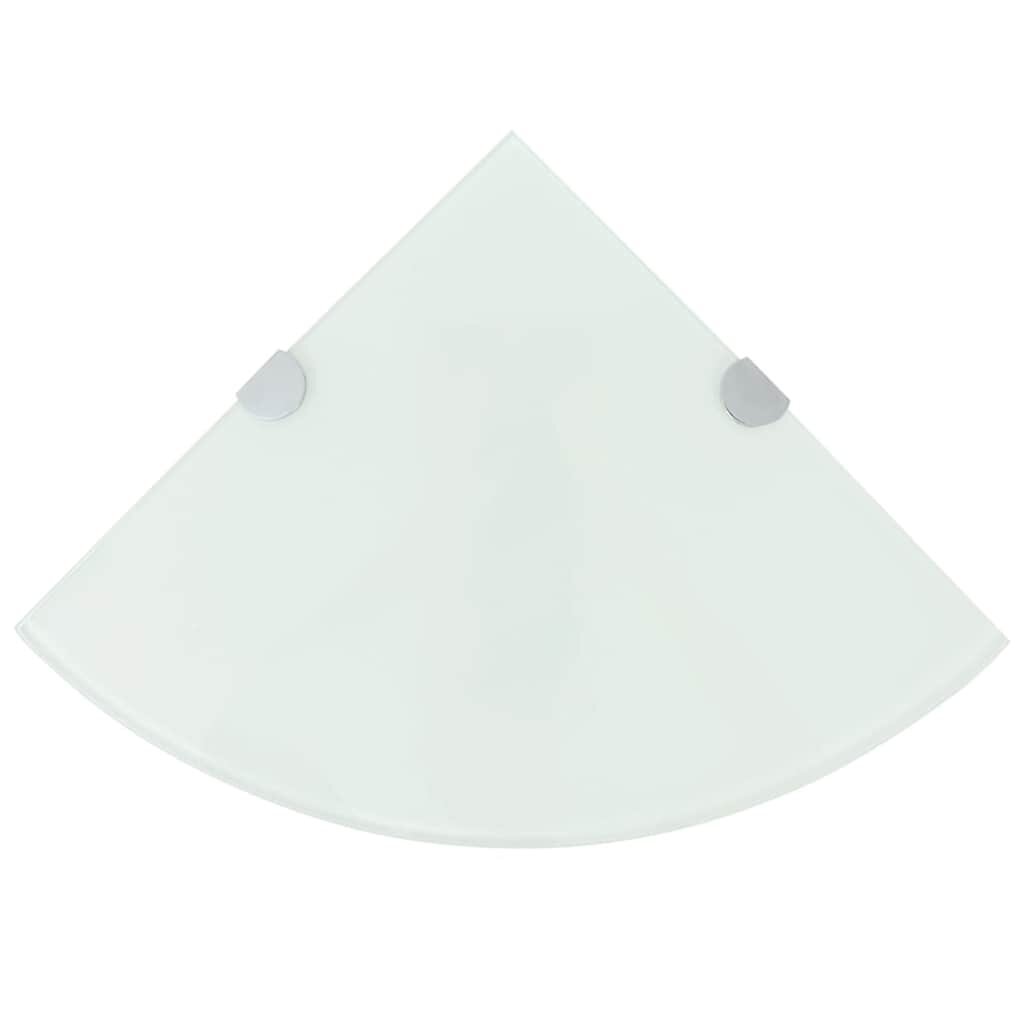vidaXL Ъглови рафтове 2 бр бяло стъкло с държачи хром 25x25 см