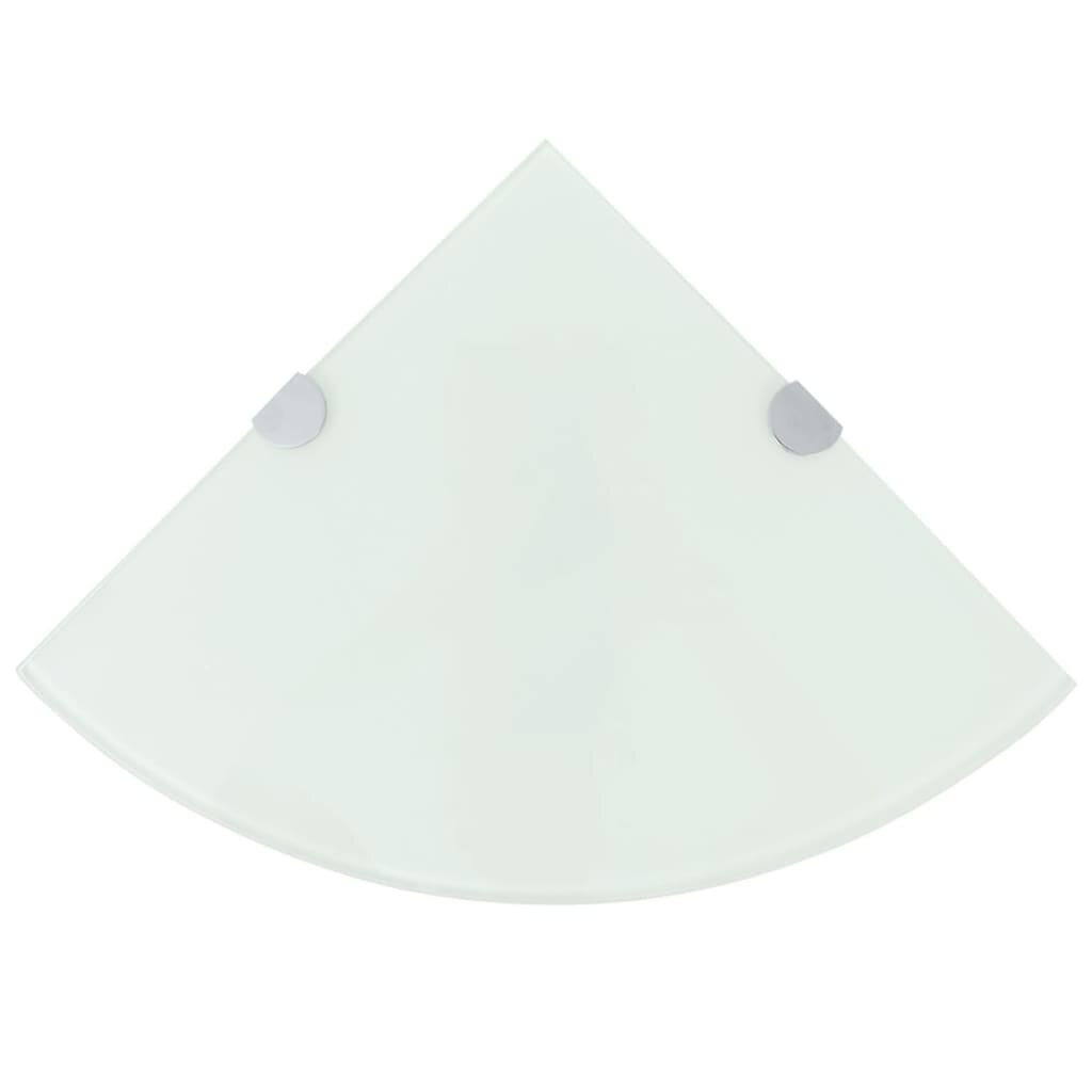 vidaXL Ъглови рафтове 2 бр бяло стъкло с държачи хром 35x35 см