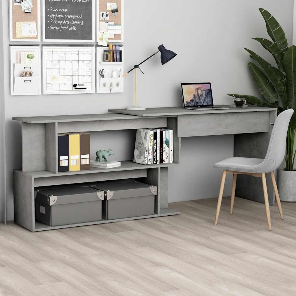 vidaXL Ъглово бюро бетонно сиво 200x50x76 см инженерно дърво