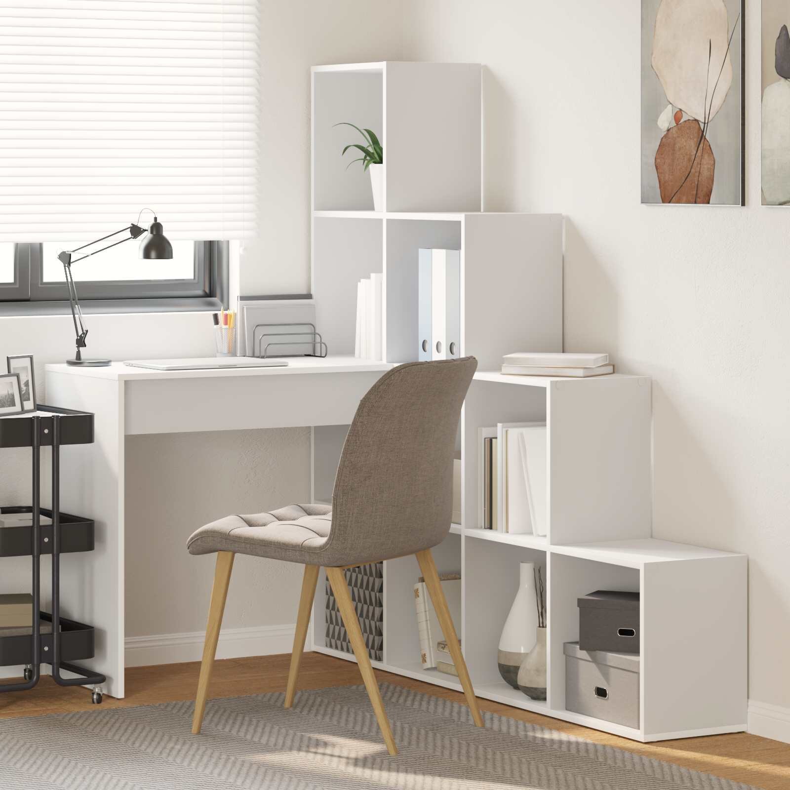 vidaXL Ъглово бюро Бяло 1015 x 1495 x 1495 см Инженерна дървесина