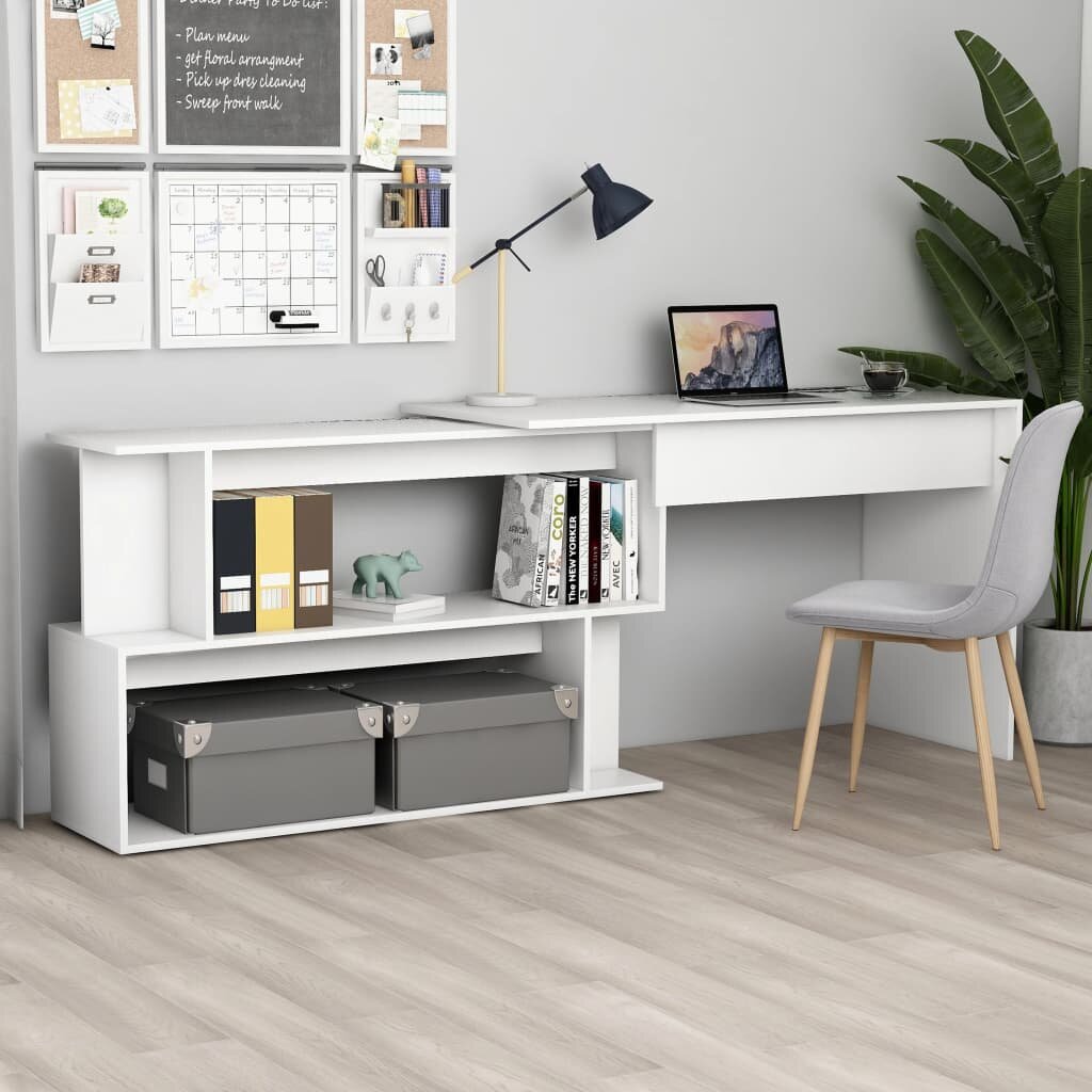 vidaXL Ъглово бюро бяло 200x50x76 см инженерно дърво