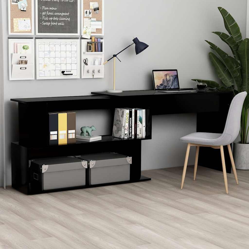vidaXL Ъглово бюро черно 200x50x76 см инженерно дърво