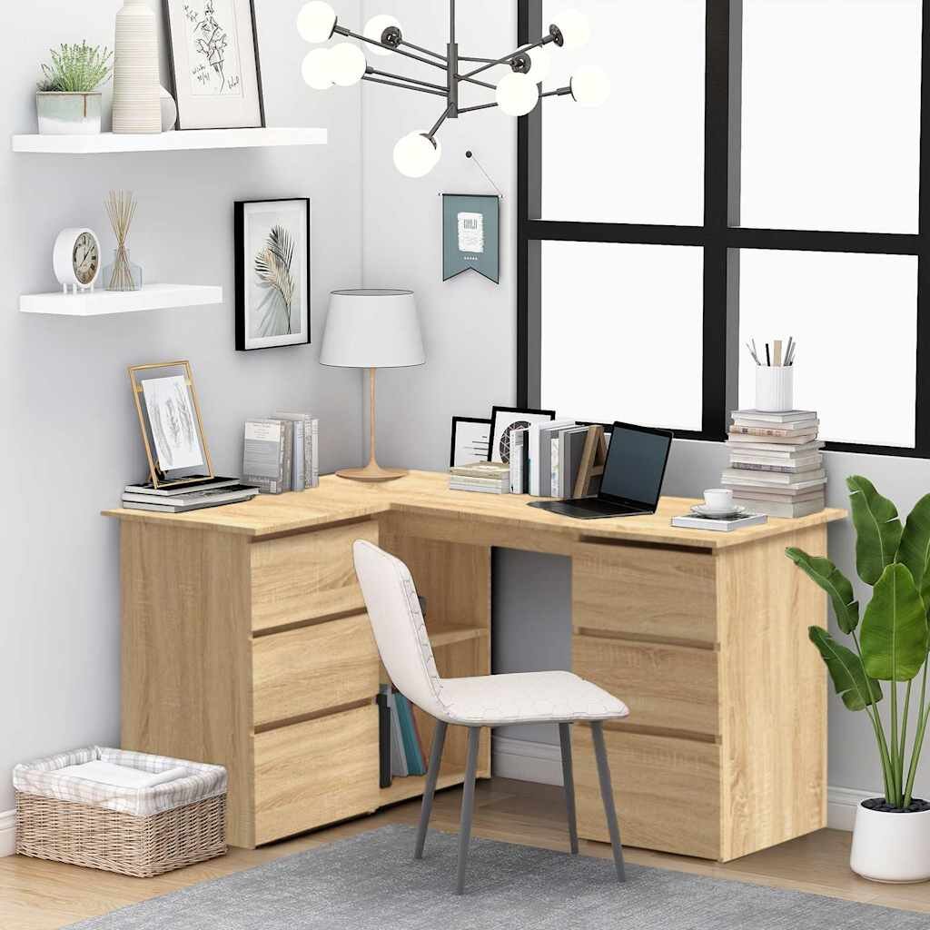vidaXL Ъглово бюро дъб сонома 145x100x76 см инженерно дърво