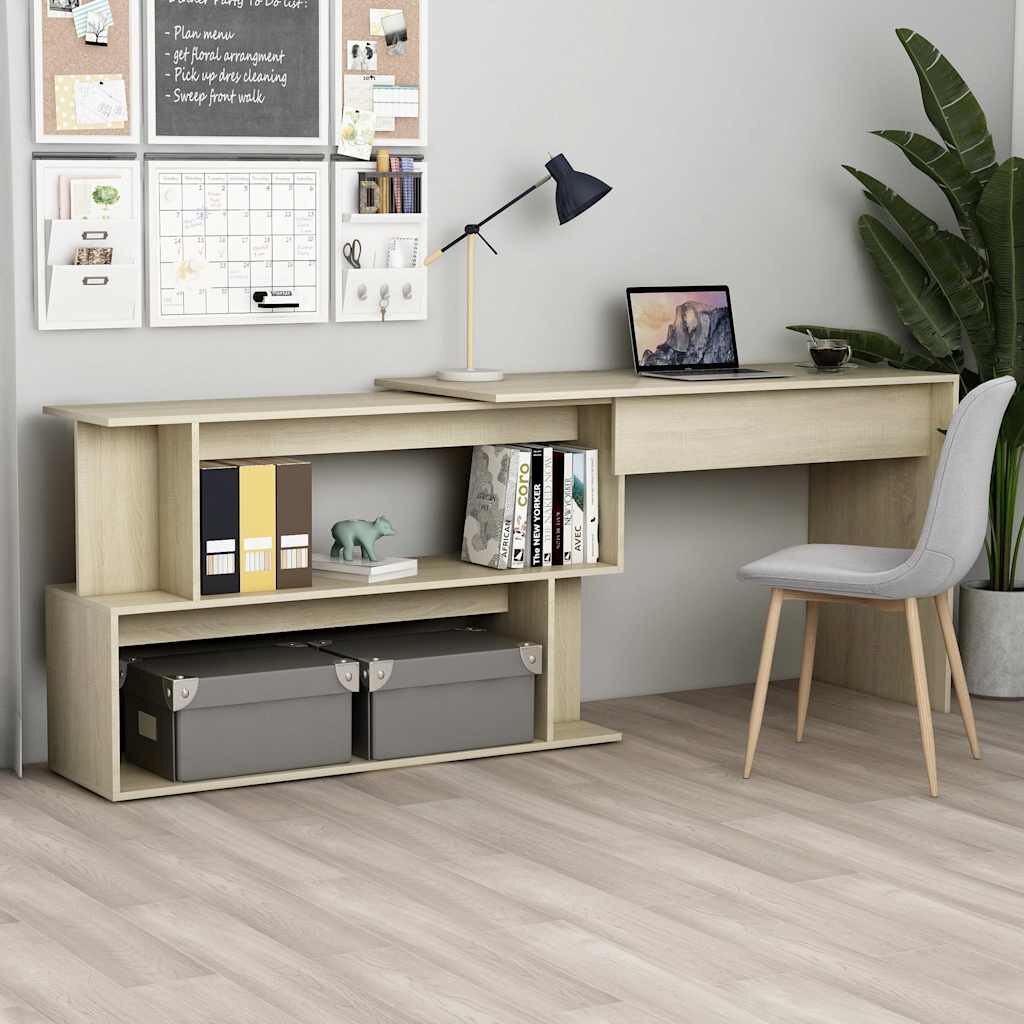 vidaXL Ъглово бюро дъб сонома 200x50x76 см инженерно дърво