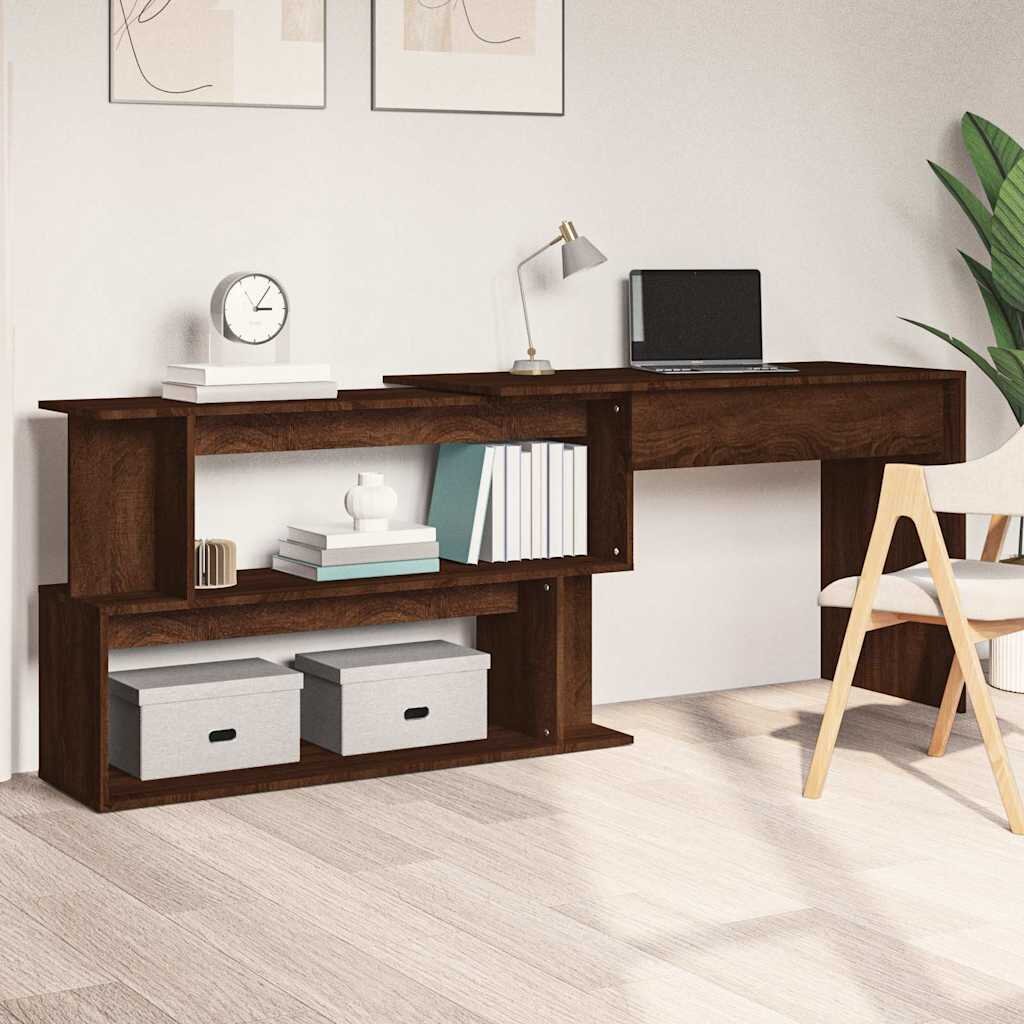 vidaXL Ъглово бюро кафяв дъб 200x50x76 см инженерно дърво