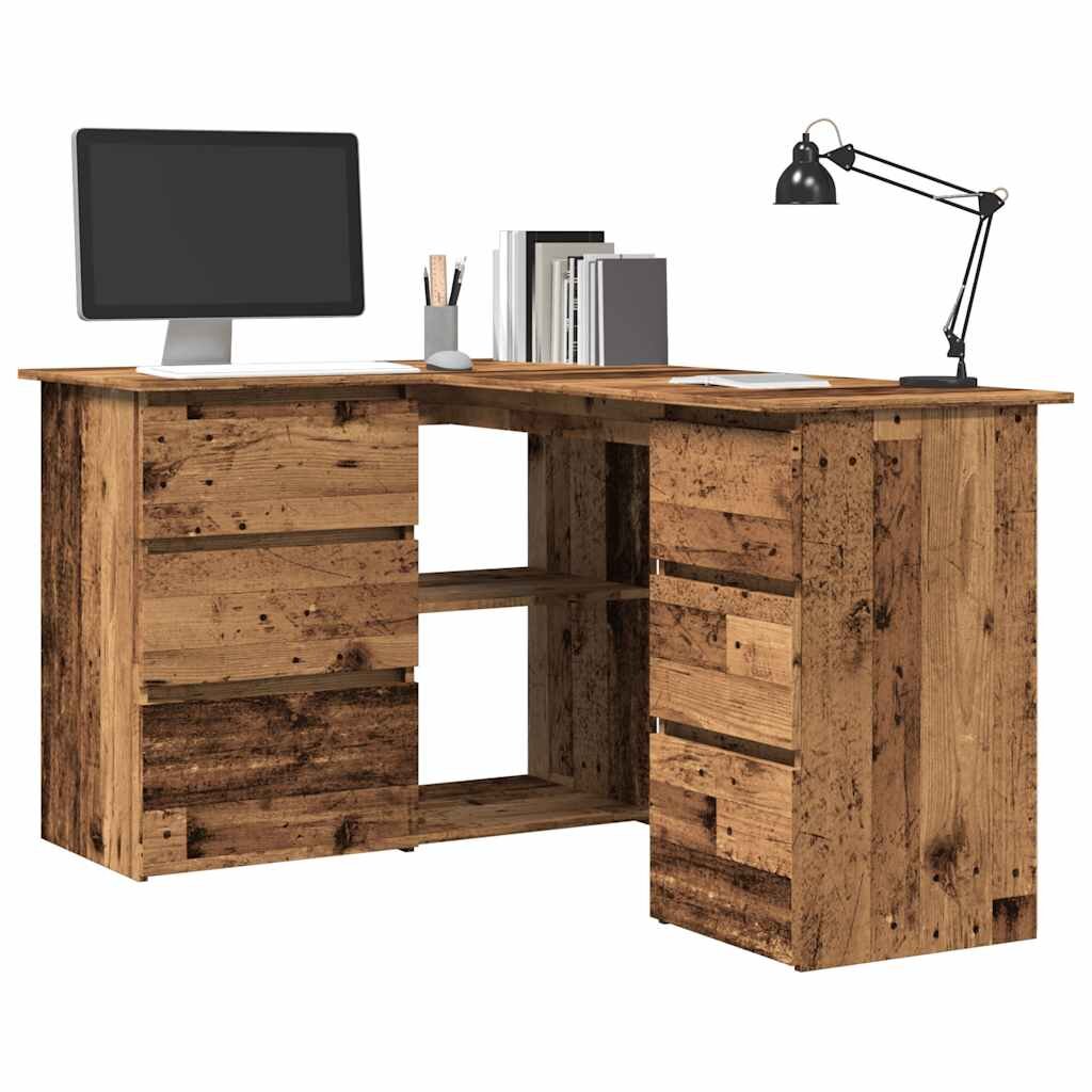 vidaXL Ъглово бюро от старо дърво 145x100x76 cm Инженерна дървесина