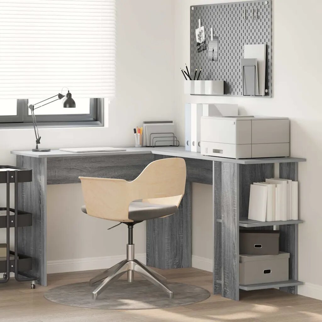 vidaXL Ъглово бюро Сив Сонома Инженерна дървесина 140 x 1135 x 75 см
